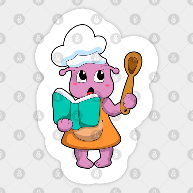 Alien as Cook with Cookbook Sticker by Markus Schnabel